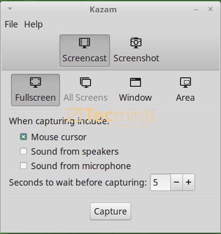 Kazam skärminspelare för Linux
