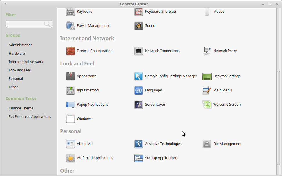 Linux Mint Control Center
