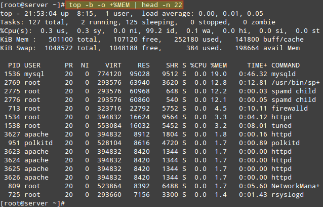 metallisk nødvendig Personlig Find Top 15 Processes by Memory Usage with 'top' in Batch Mode