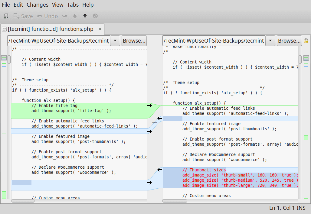 Meld - инструмент за разлики за сравняване на файлове в Linux