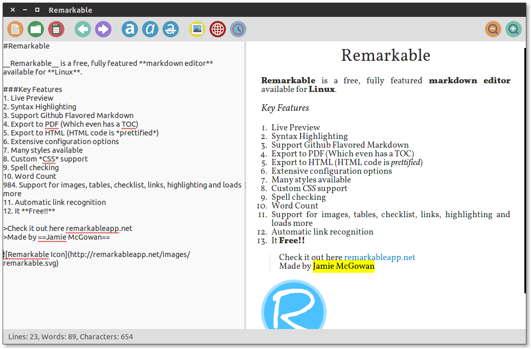 Remarkable Markdown Editor for Linux