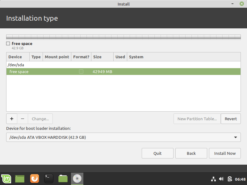 Select Free Space to Create Partitions