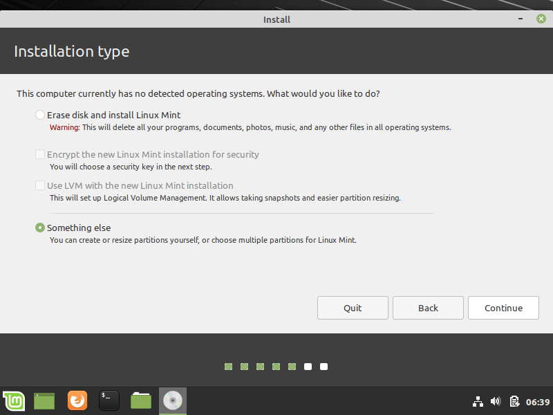Select Linux Mint Installation Type