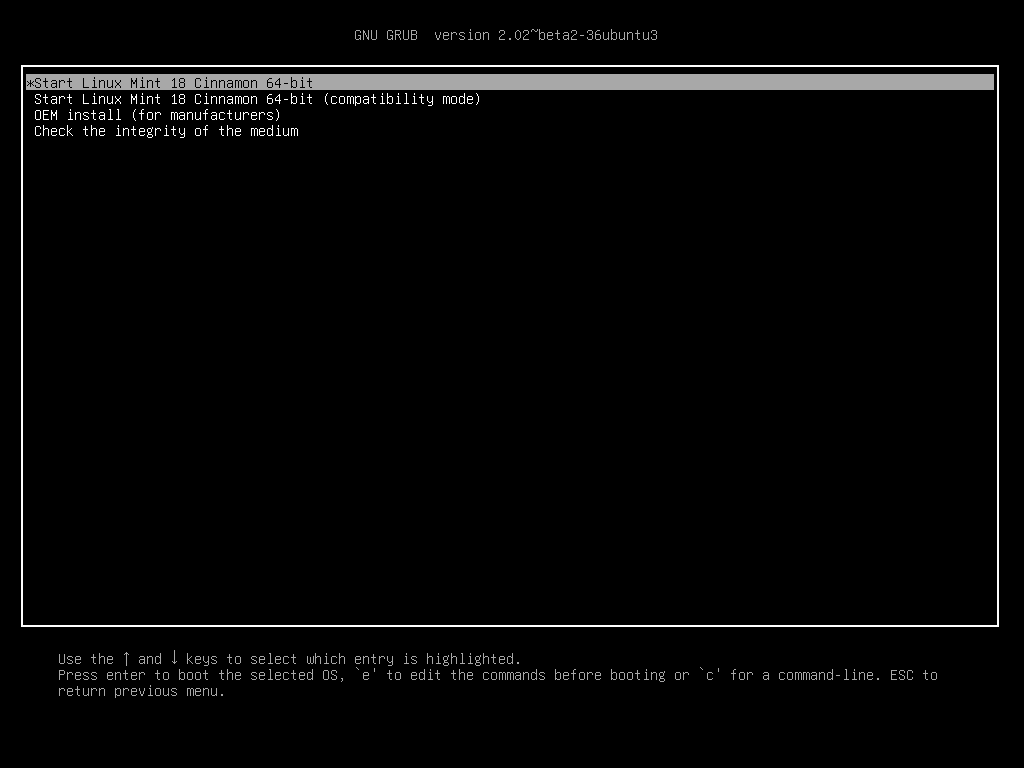 Wählen Sie Start Linux Mint Cinnamon-Install