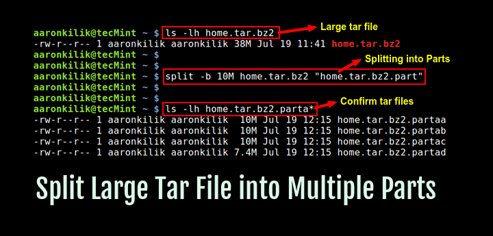 Create and Split tar into Multiple Files or Parts in Linux