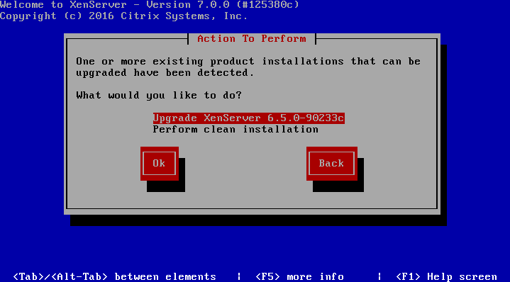 XenServer 7 Install or Upgrade Selection