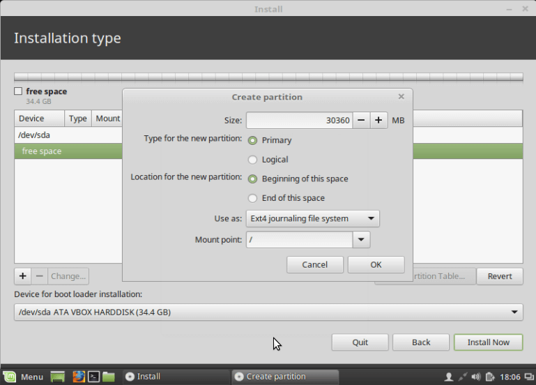 Create Root Partition