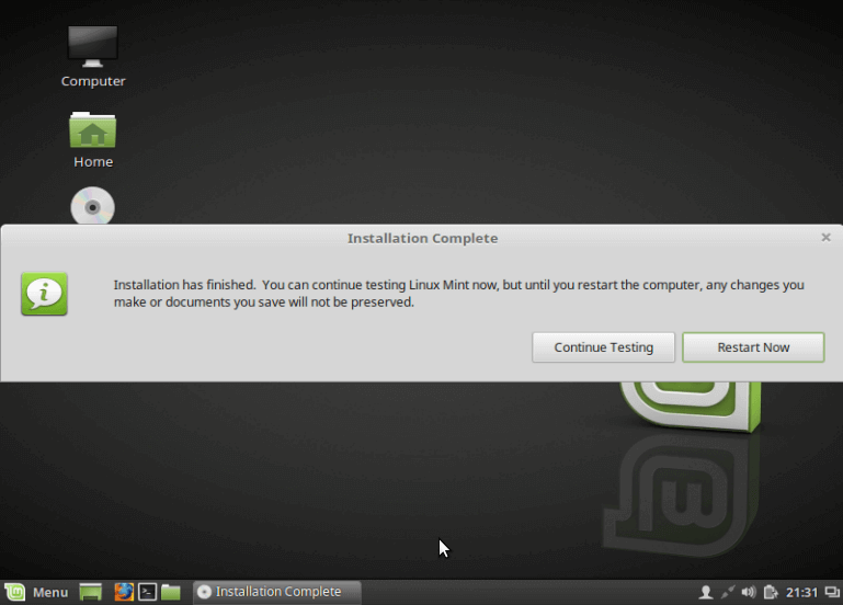 Linux Mint 18 Installation Complete