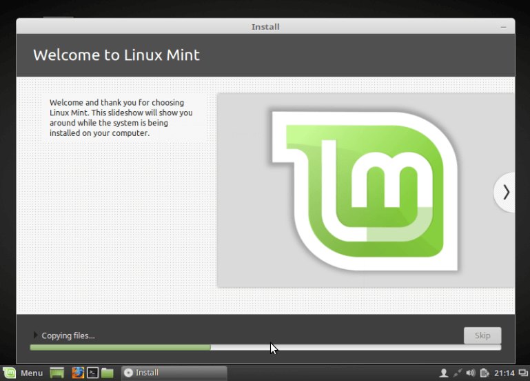 Linux Mint 18 Installation Progress