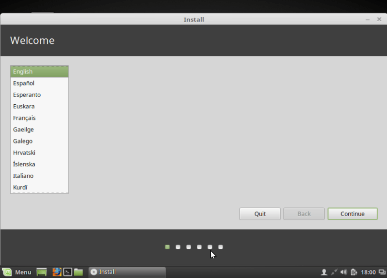 Select Linux Mint 18 Installation Language