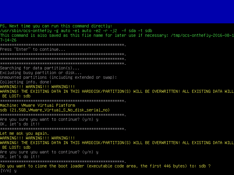 Confirm Disk Cloning Warning Messages