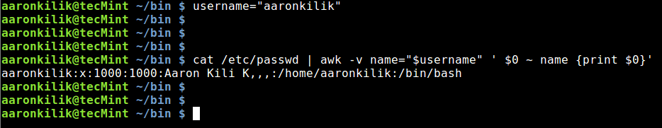  Buscar nombre de usuario en el archivo de contraseña usando Awk 