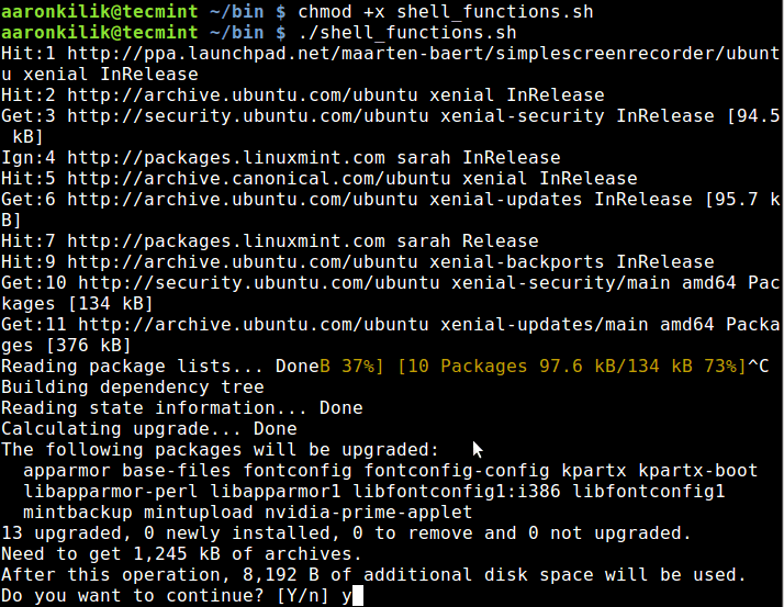 Script de funciones del shell de Linux