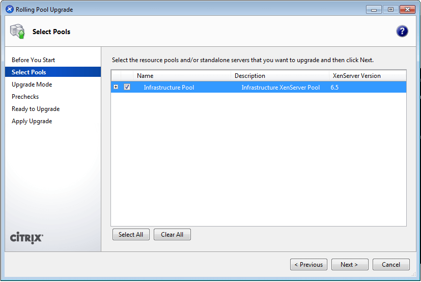Select XenServer Pool Upgrade