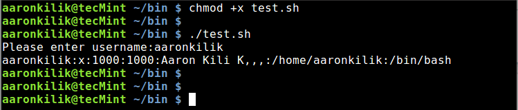  Script de shell para buscar el nombre de usuario en el archivo de contraseña 