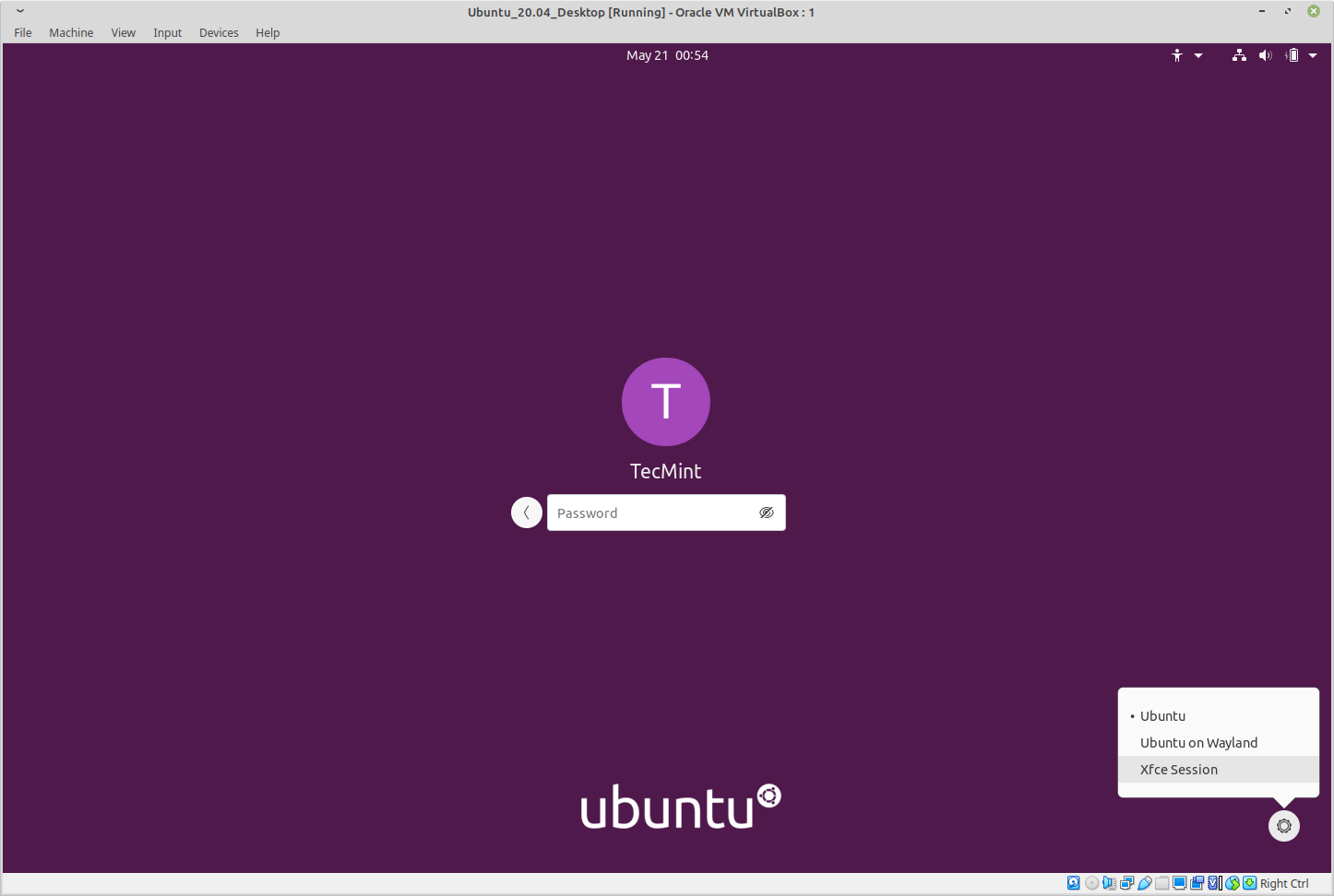 In Ubuntu, select XFCE