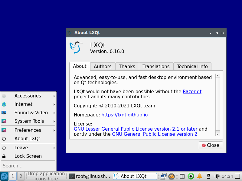 Running on LXQT Desktop in Fedora