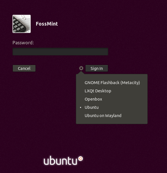 Select LXQt Desktop at Ubuntu Login