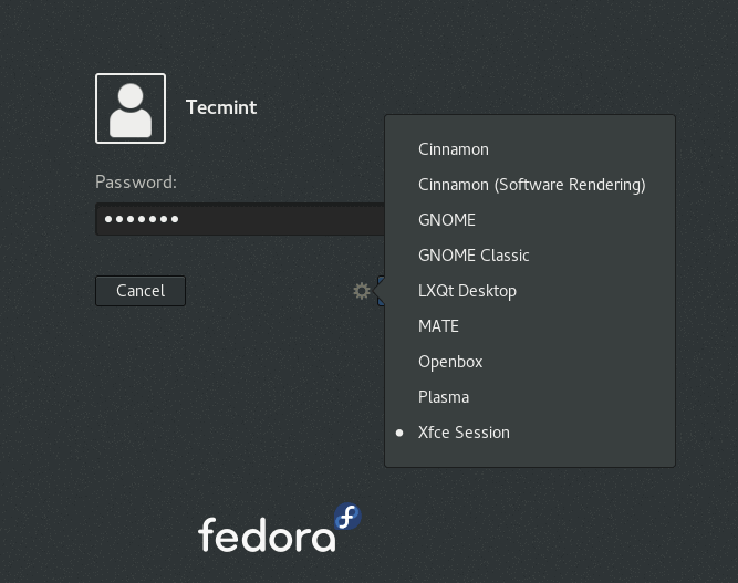 Select LXQt from the Fedora Login page