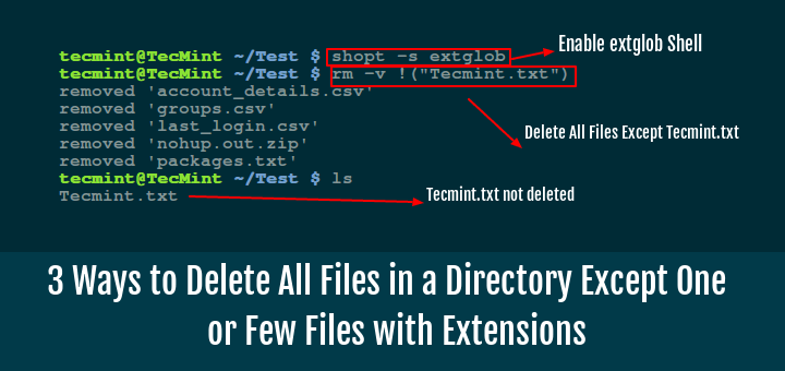 3 Ways To Delete All Files In A Directory Except One Or Few Files With  Extensions