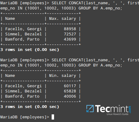 Grouping MySQL Records Using MAX and MIN Keywords