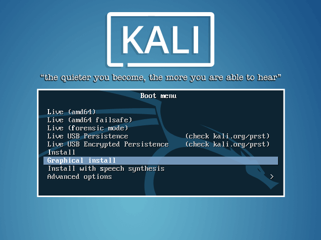  Menú de arranque de Kali Linux 