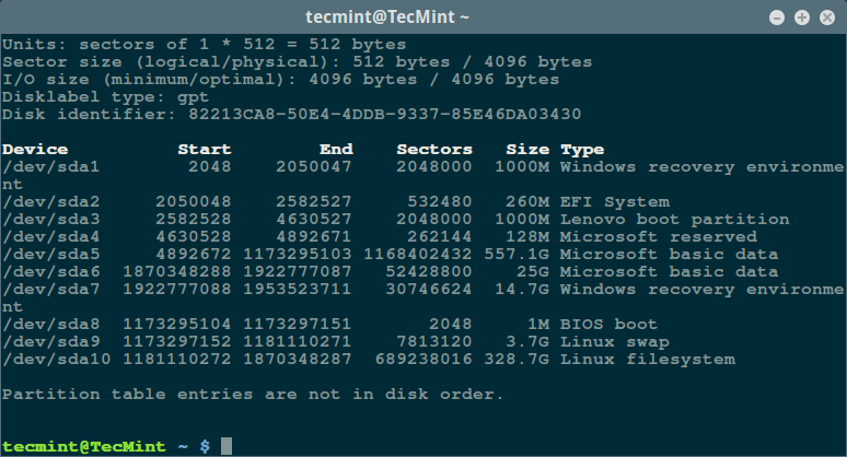 List Linux Filesystem Partitions