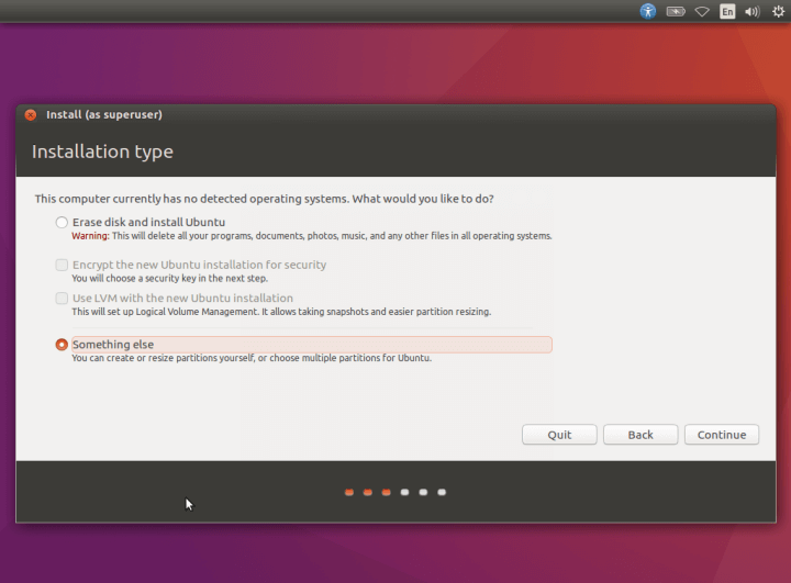 Select Ubuntu 16.10 Installation Type