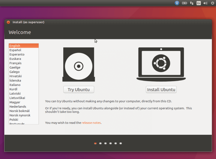 Pantalla de bienvenida de Ubuntu 16.10 