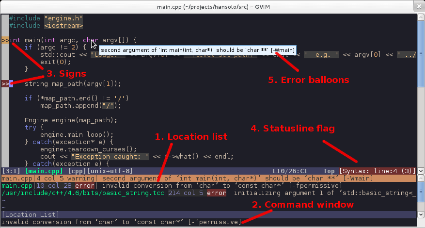 Syntastic integrated syntax checking