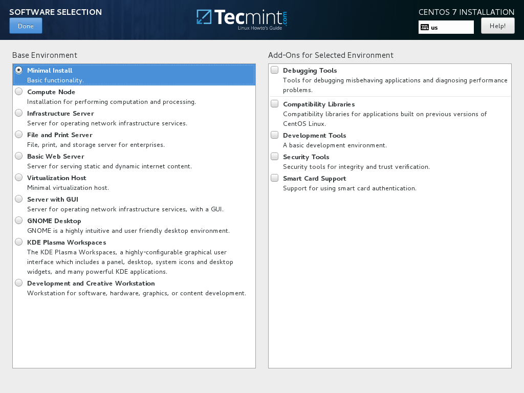 CentOS 7.5 Software Selection