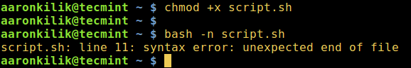  Verificar sintaxis en el script de Shell 
