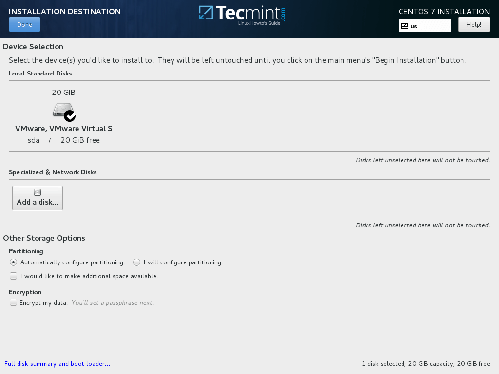 Select CentOS 7.5 Installation Destination