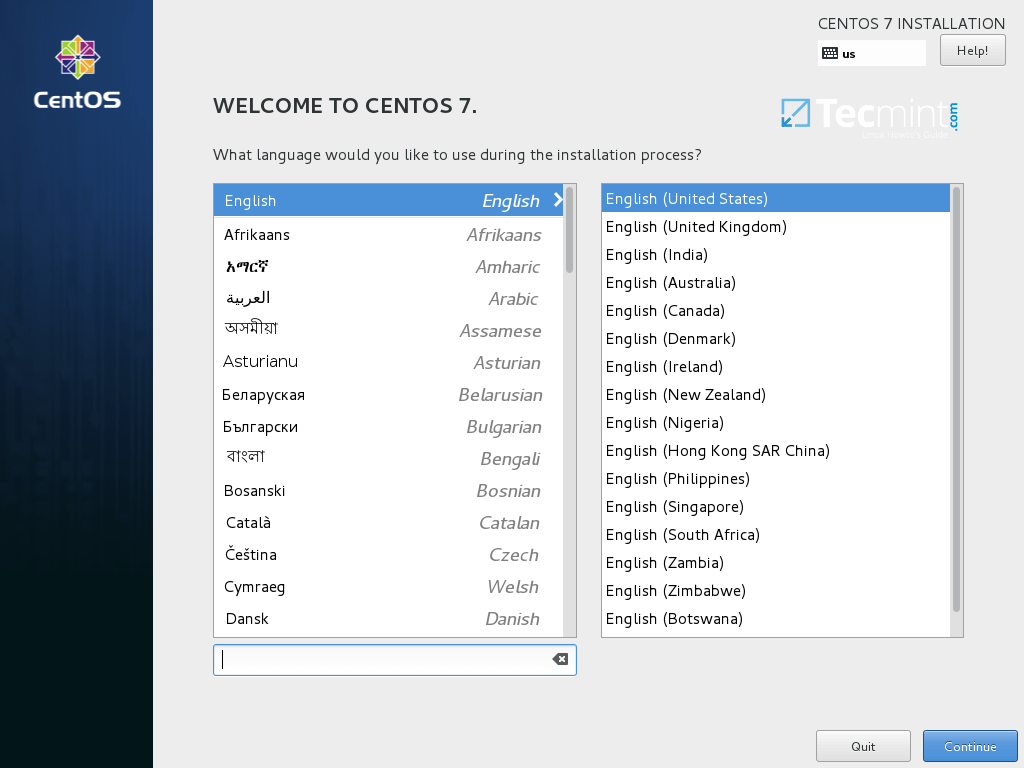Select CentOS 7.5 Installation Language