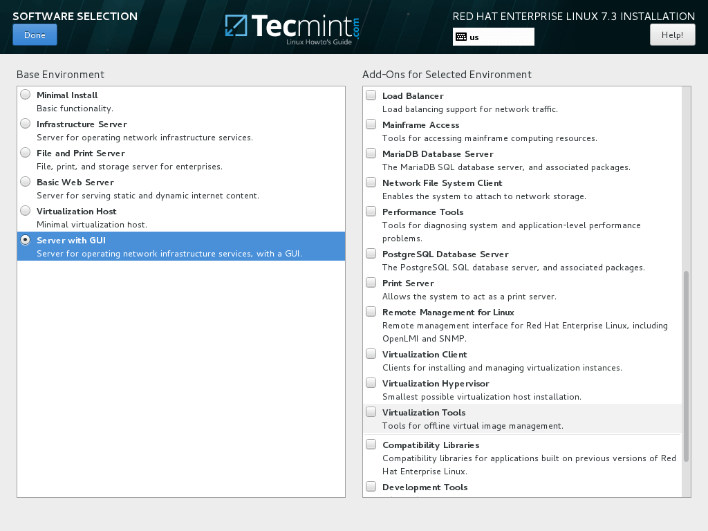 Select Server with GUI on RHEL 7.3