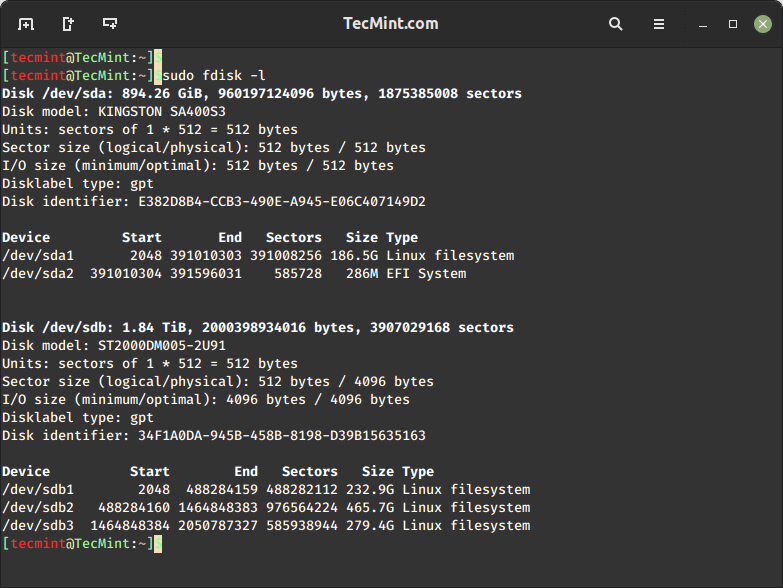 fdisk – List Linux Disk Partition Table