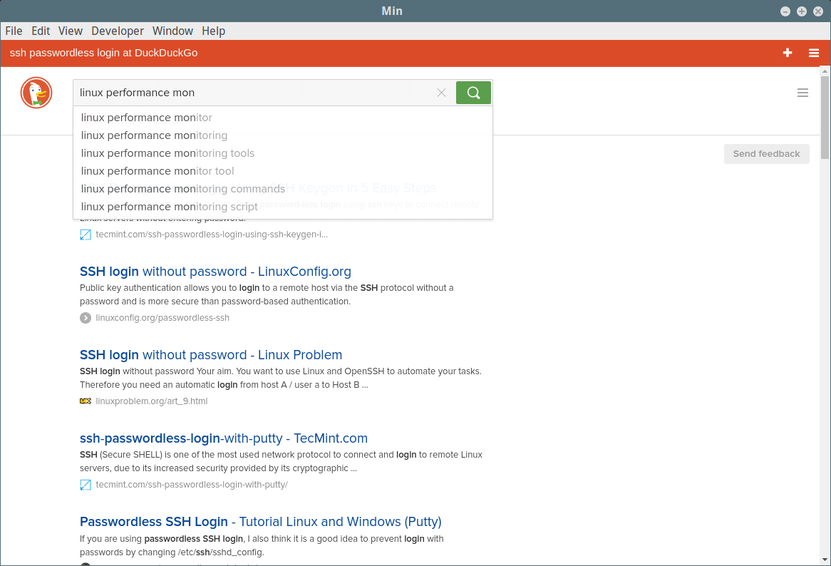 Min Browser DuckDuckGo Searches