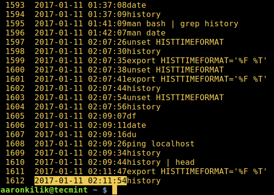 Mostrar historial de comandos de Linux con fecha y hora