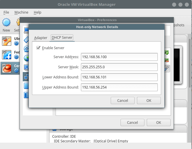 change ip virtualbox