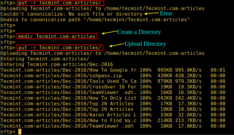 Upload Directory using SFTP