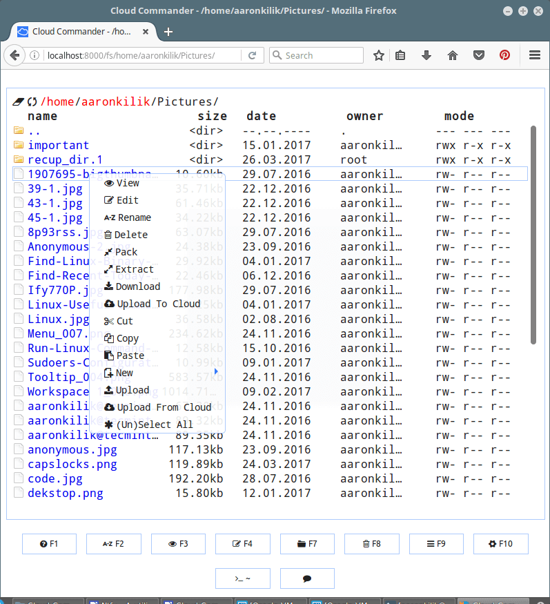 Cloud Commander File Menu