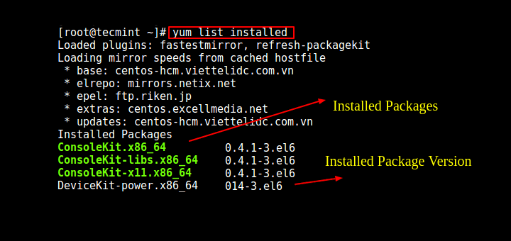 List All Installed Packages in CentOS