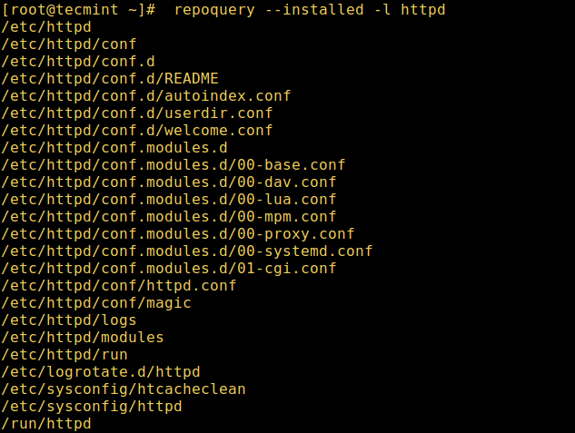 Repoquery List Installed Files of Httpd