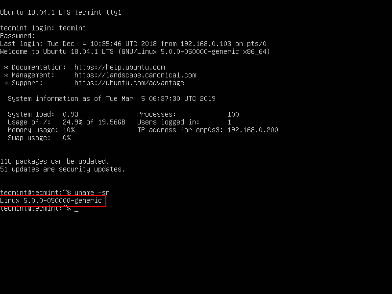 Verificar la versión del kernel en Ubuntu