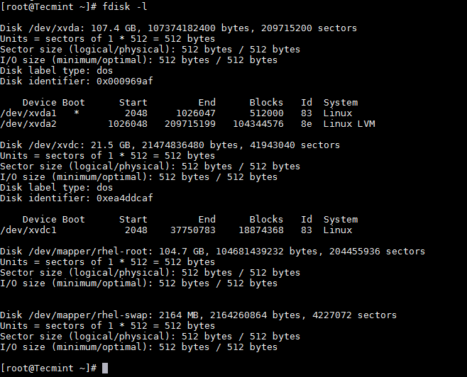  Lista de tabla de particiones de Linux 