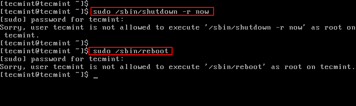 Command shutdown and Reboot Disabled for User