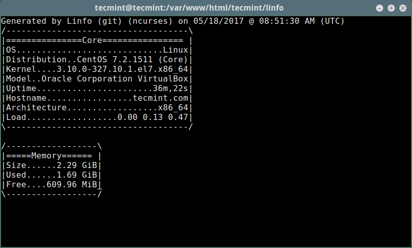  Información del servidor Linux 