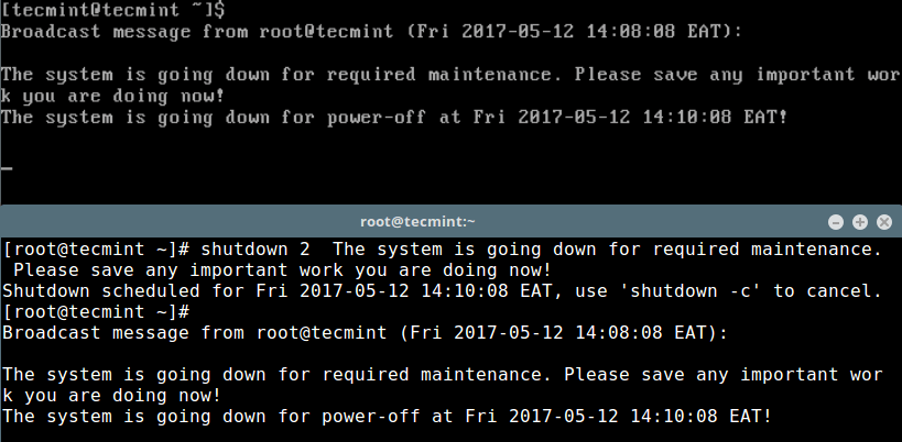 Linux System Shutdown Message
