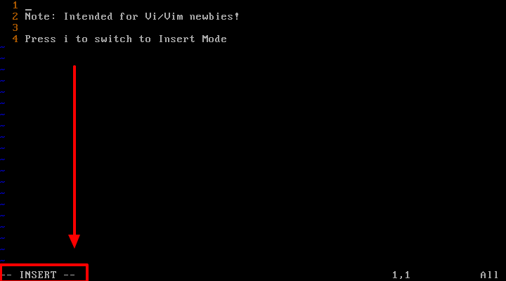 Press 'i' to Insert Mode in Vim Editor