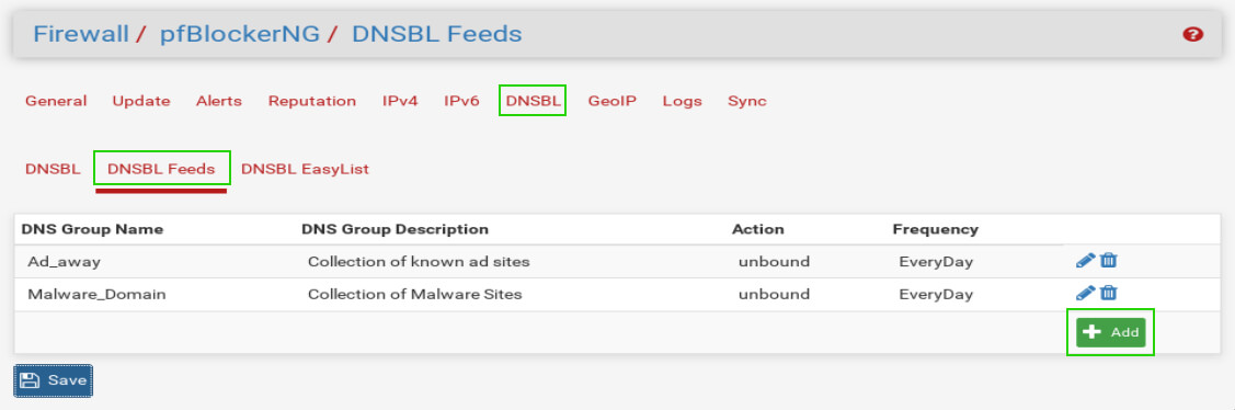 Configure DNSBL Feeds for pfSense